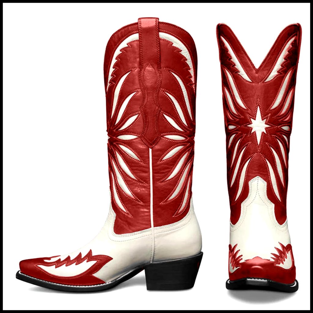 Mid Calf Western Cowgirl Boots Pointed Toe Faux Leather